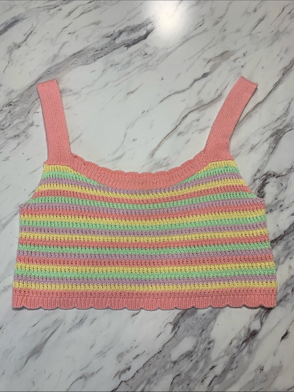 wild fable Pastel Striped Crochet Crop Top in Pink, Yellow, Green, Lavender